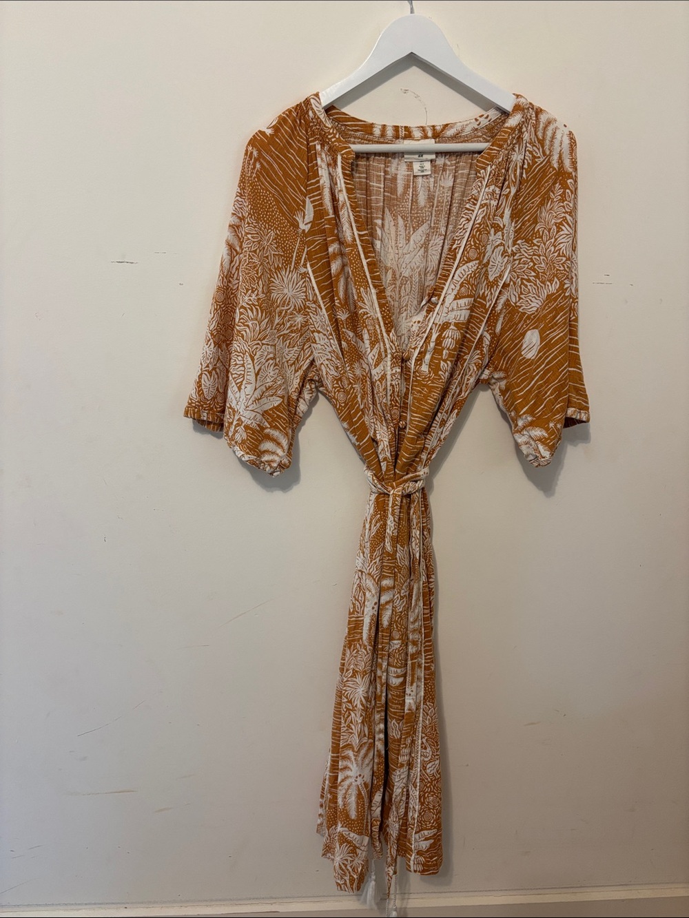 Rust Floral Midi Wrap Dress with Tie Waist